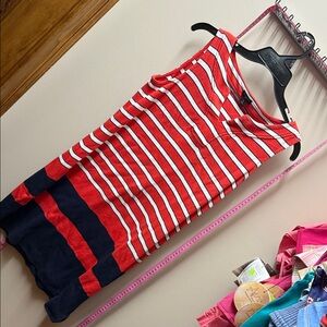 Talbots Red and White Striped Dress with Navy Hem